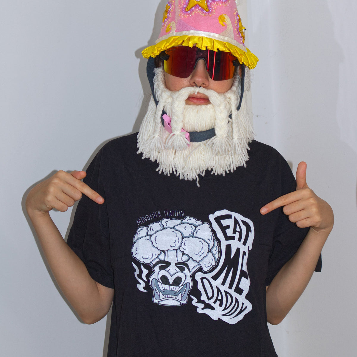 Eat Me Daddy T-shirt worn by the Wizard, showing the front print