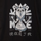 Close-up of the Kawaii Bear graphic on the back of the black T-shirt
